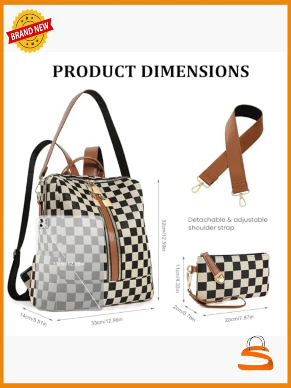 Checkered Backpack Purse Fashion Plaid Leather Backpack Travel Work Bag
